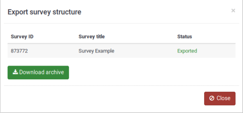 LimeSurvey Export Modal