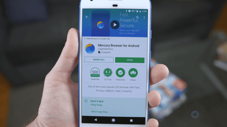 The Mercury Browser interface on Android